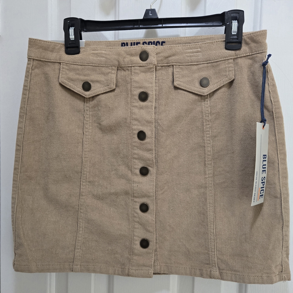 Blue Spice Mini Skirt Corduroy Beige Button Down A Line Lightweight Sz 11 NWT